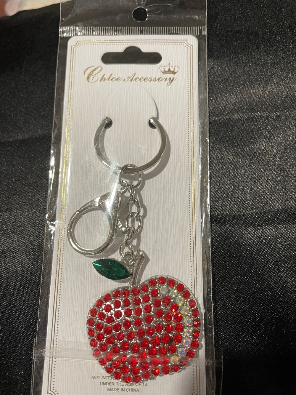 Red Crystal Apple Keychain Bag Charm; NEW IN PLASTIC!